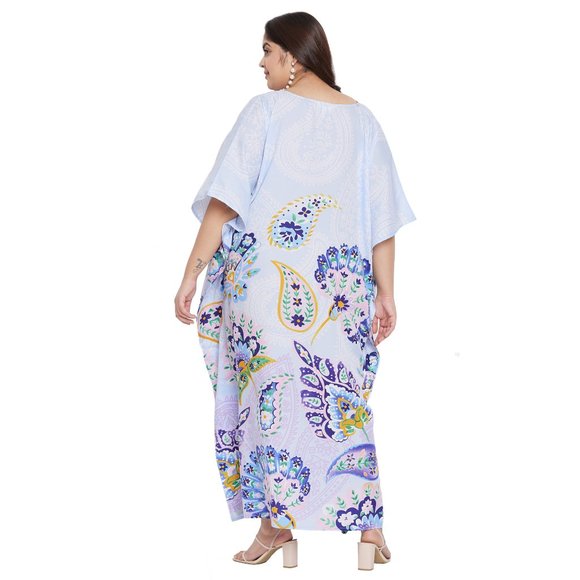Women Plus Size Fit and Flare Paisley Printed White Kaftan Dress by Gypsie Blu - Picture 7 of 8
